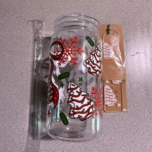 Little Debbie Christmas Tree Cake Cup with Straw and Bookmark